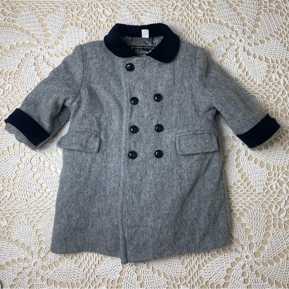 Vintage 1980s Fieldston Clothes Girls 2 Years Gray Wool Double Breasted Pea Coat